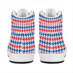 Red Blue And White Houndstooth Print High Top Leather Sneakers