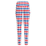 Red Blue And White Houndstooth Print High-Waisted Pocket Leggings