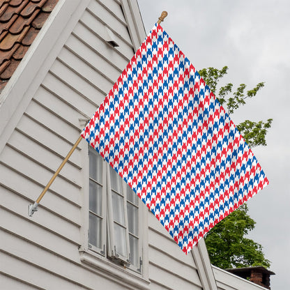 Red Blue And White Houndstooth Print House Flag