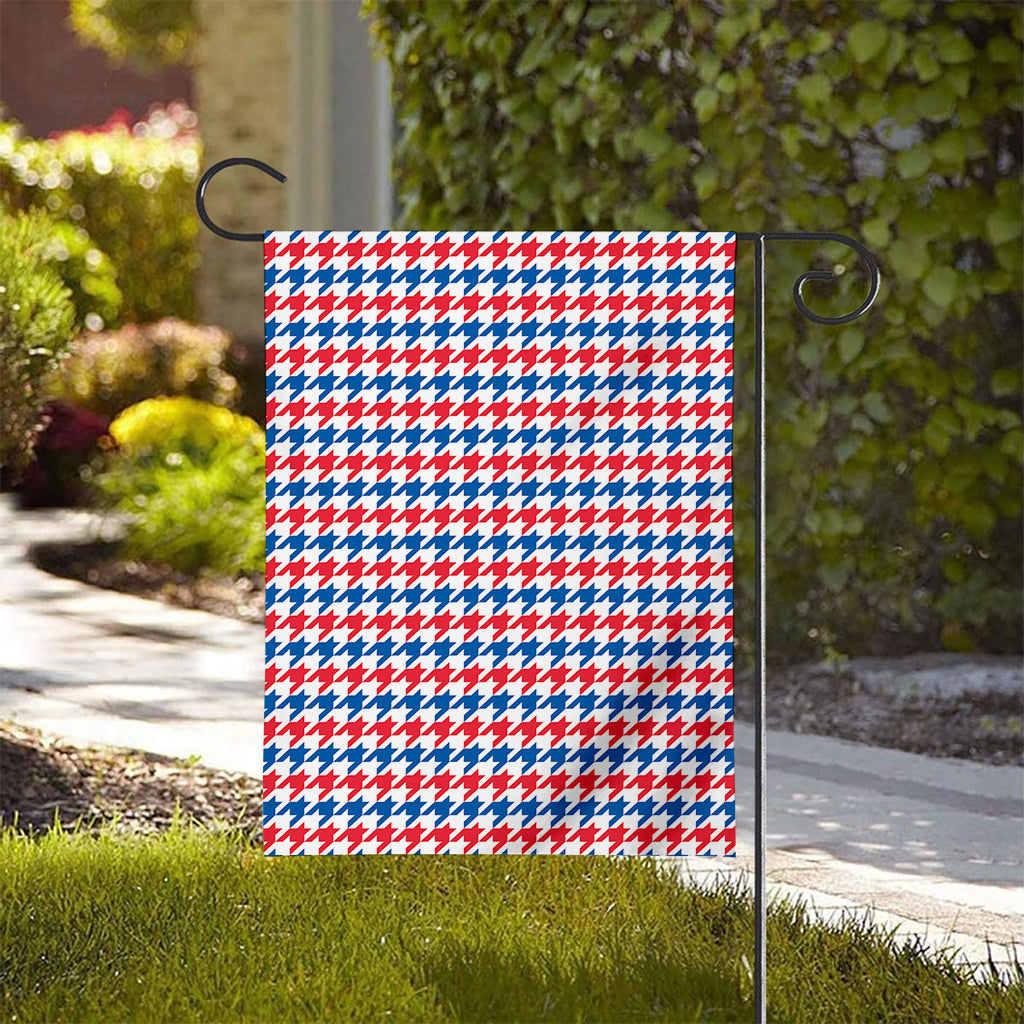 Red Blue And White Houndstooth Print House Flag