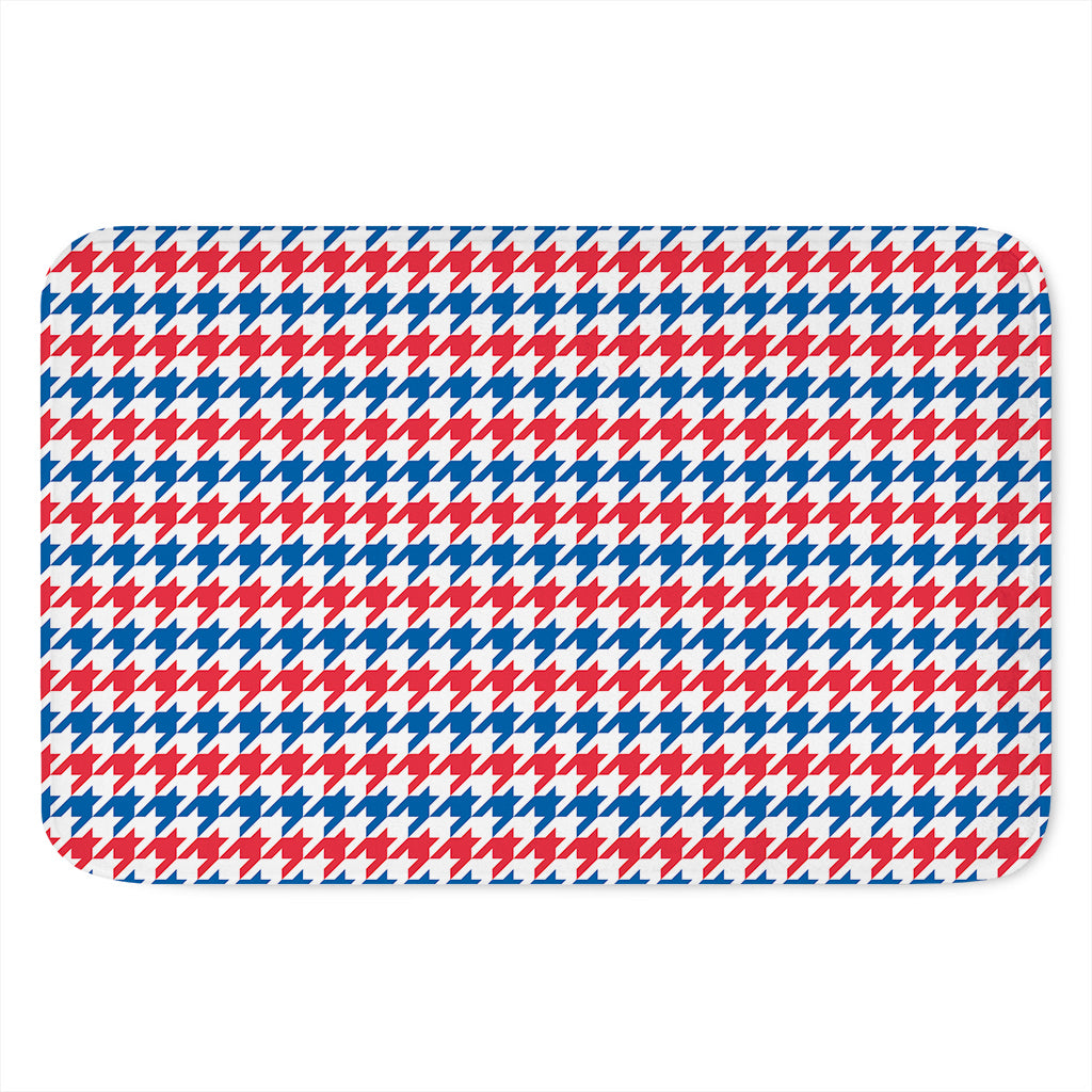 Red Blue And White Houndstooth Print Indoor Door Mat