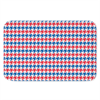 Red Blue And White Houndstooth Print Indoor Door Mat