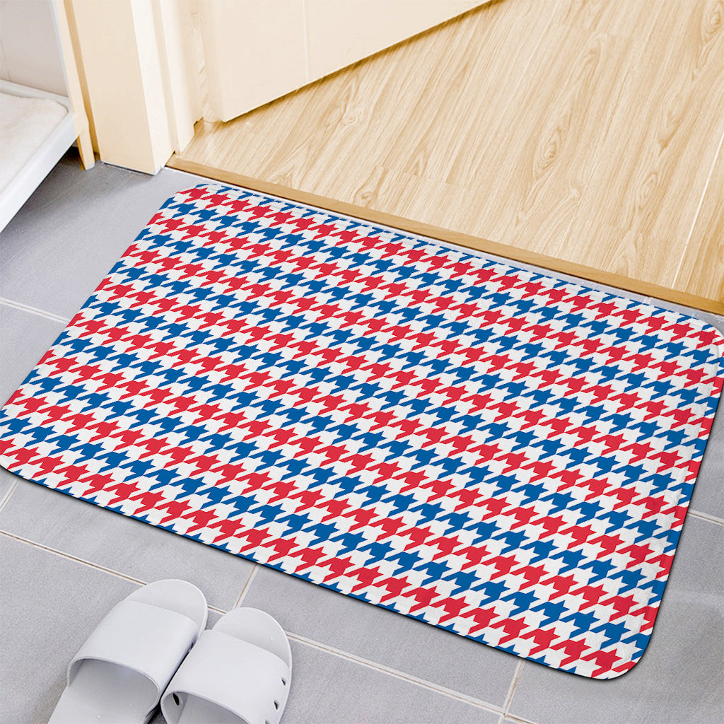 Red Blue And White Houndstooth Print Indoor Door Mat