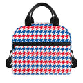 Red Blue And White Houndstooth Print Insulated Lunch Bag