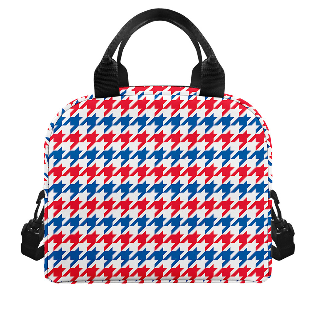 Red Blue And White Houndstooth Print Insulated Lunch Bag