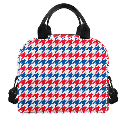 Red Blue And White Houndstooth Print Insulated Lunch Bag