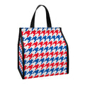 Red Blue And White Houndstooth Print Insulated Lunch Tote