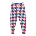 Red Blue And White Houndstooth Print Jogger Pants