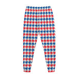 Red Blue And White Houndstooth Print Jogger Pants