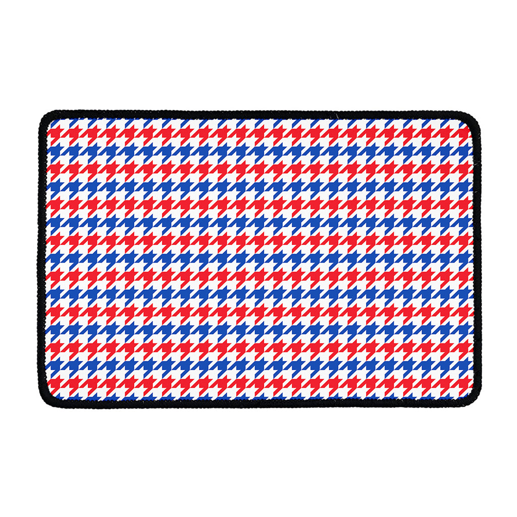 Red Blue And White Houndstooth Print Kitchen Mat