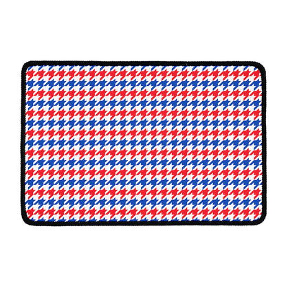 Red Blue And White Houndstooth Print Kitchen Mat