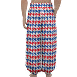 Red Blue And White Houndstooth Print Lantern Pants
