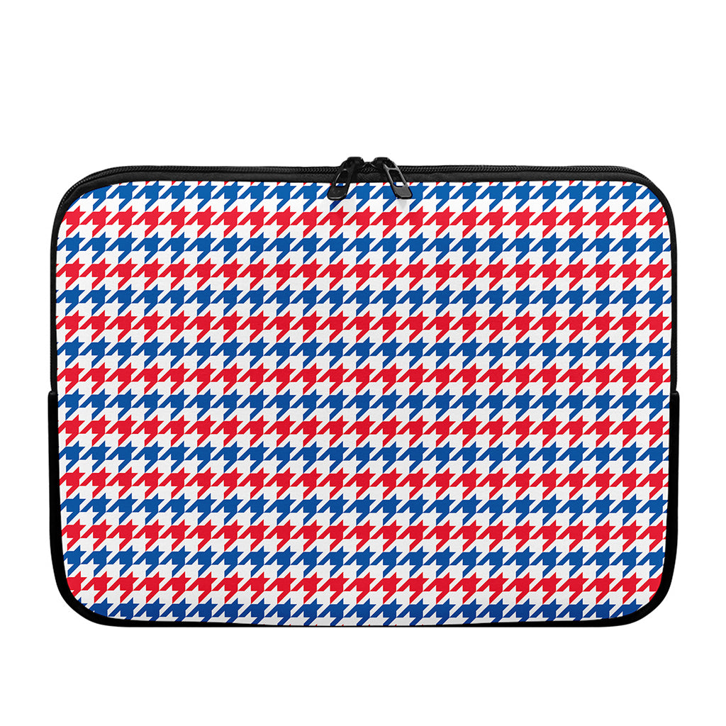 Red Blue And White Houndstooth Print Laptop Sleeve