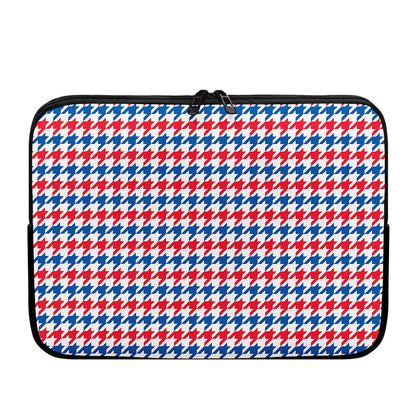 Red Blue And White Houndstooth Print Laptop Sleeve