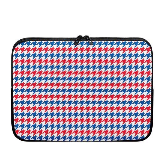 Red Blue And White Houndstooth Print Laptop Sleeve