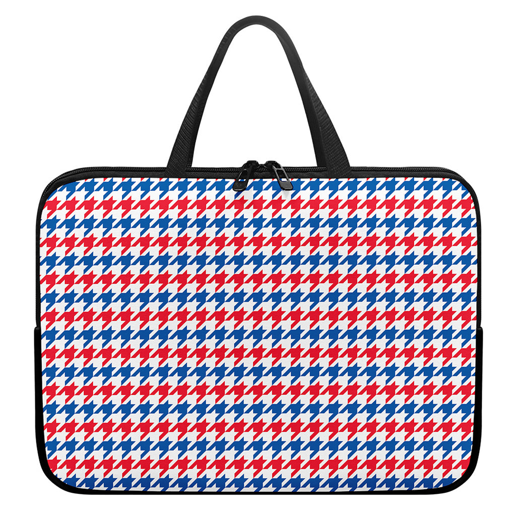 Red Blue And White Houndstooth Print Laptop Sleeve With Handle