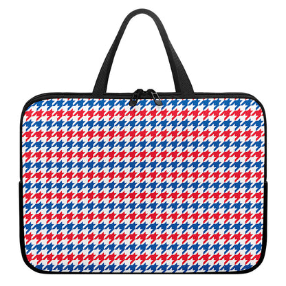 Red Blue And White Houndstooth Print Laptop Sleeve With Handle