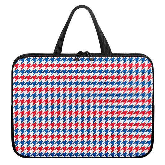 Red Blue And White Houndstooth Print Laptop Sleeve With Handle