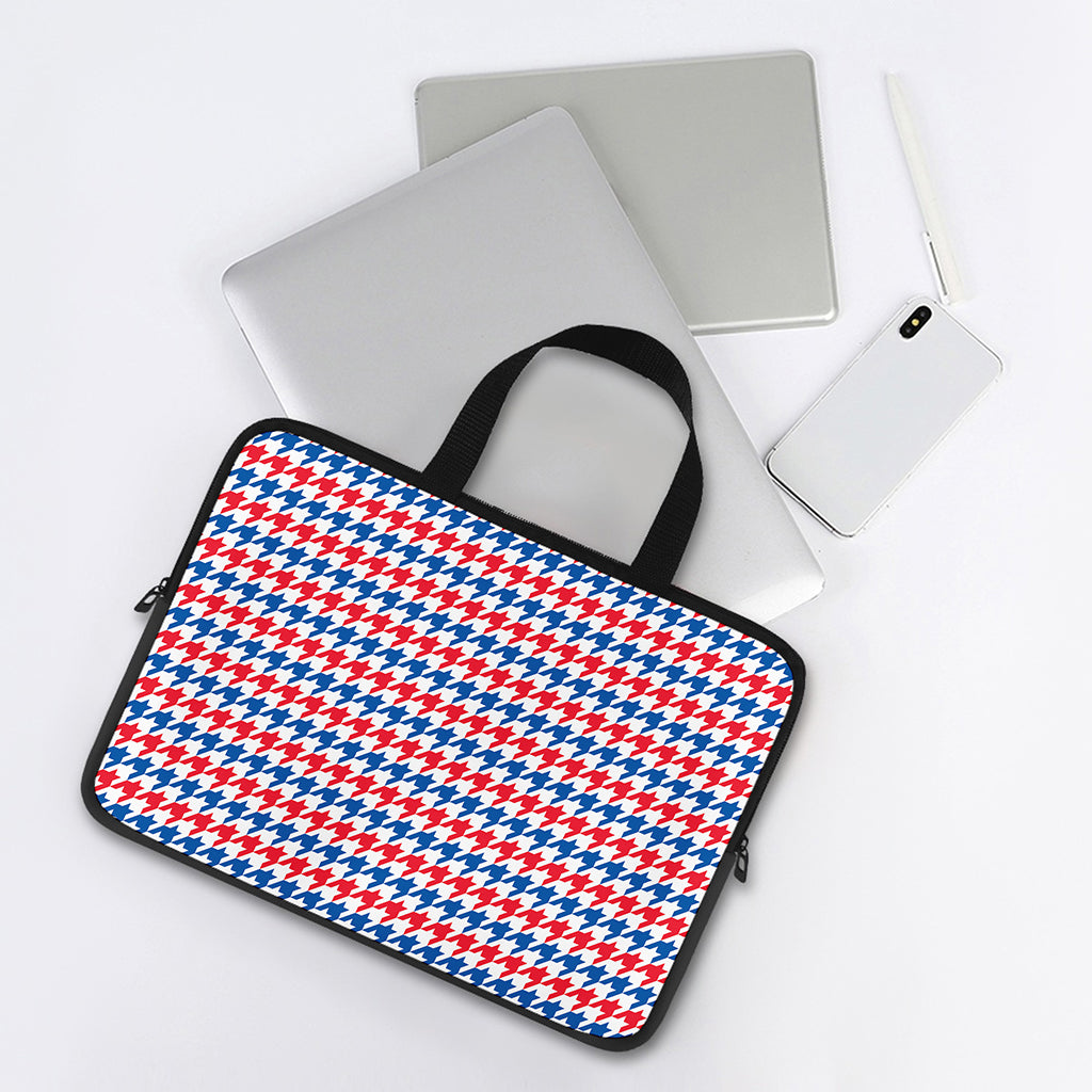 Red Blue And White Houndstooth Print Laptop Sleeve With Handle