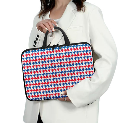 Red Blue And White Houndstooth Print Laptop Sleeve With Handle