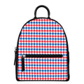 Red Blue And White Houndstooth Print Leather Backpack
