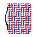 Red Blue And White Houndstooth Print Leather Bible Cover