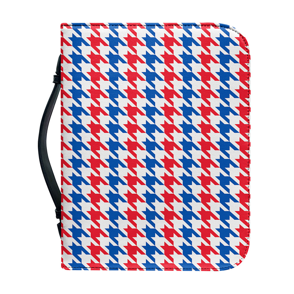 Red Blue And White Houndstooth Print Leather Bible Cover