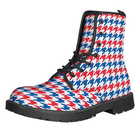 Red Blue And White Houndstooth Print Backpack