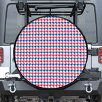 Red Blue And White Houndstooth Print Leather Spare Tire Cover