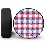 Red Blue And White Houndstooth Print Leather Spare Tire Cover