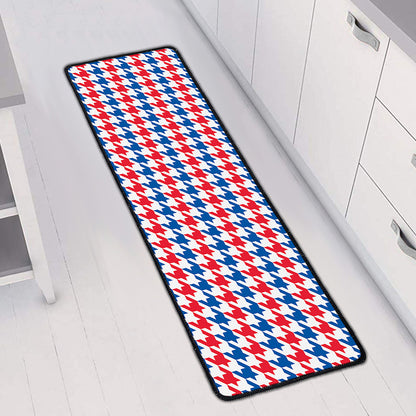 Red Blue And White Houndstooth Print Long Kitchen Mat