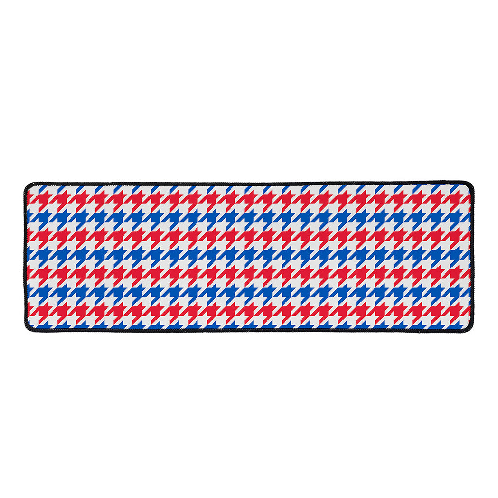 Red Blue And White Houndstooth Print Long Kitchen Mat