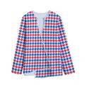 Red Blue And White Houndstooth Print Long Sleeve Short Coat