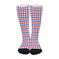 Red Blue And White Houndstooth Print Long Socks