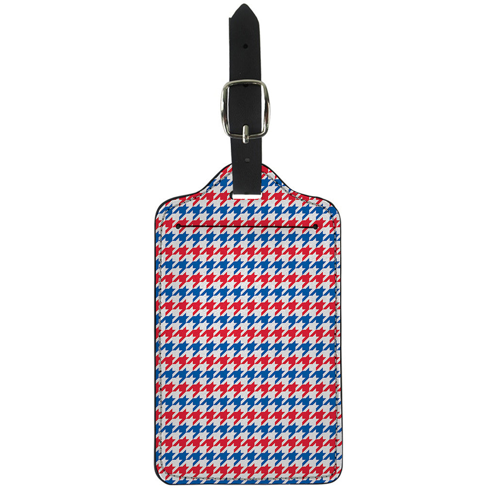 Red Blue And White Houndstooth Print Luggage Tag