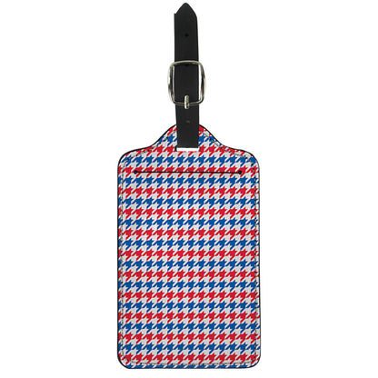 Red Blue And White Houndstooth Print Luggage Tag