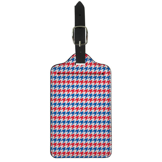 Red Blue And White Houndstooth Print Luggage Tag