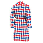 Red Blue And White Houndstooth Print Men's Bathrobe