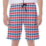 Red Blue And White Houndstooth Print Men's Beach Shorts