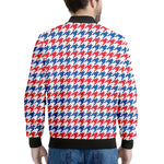 Red Blue And White Houndstooth Print Men's Bomber Jacket
