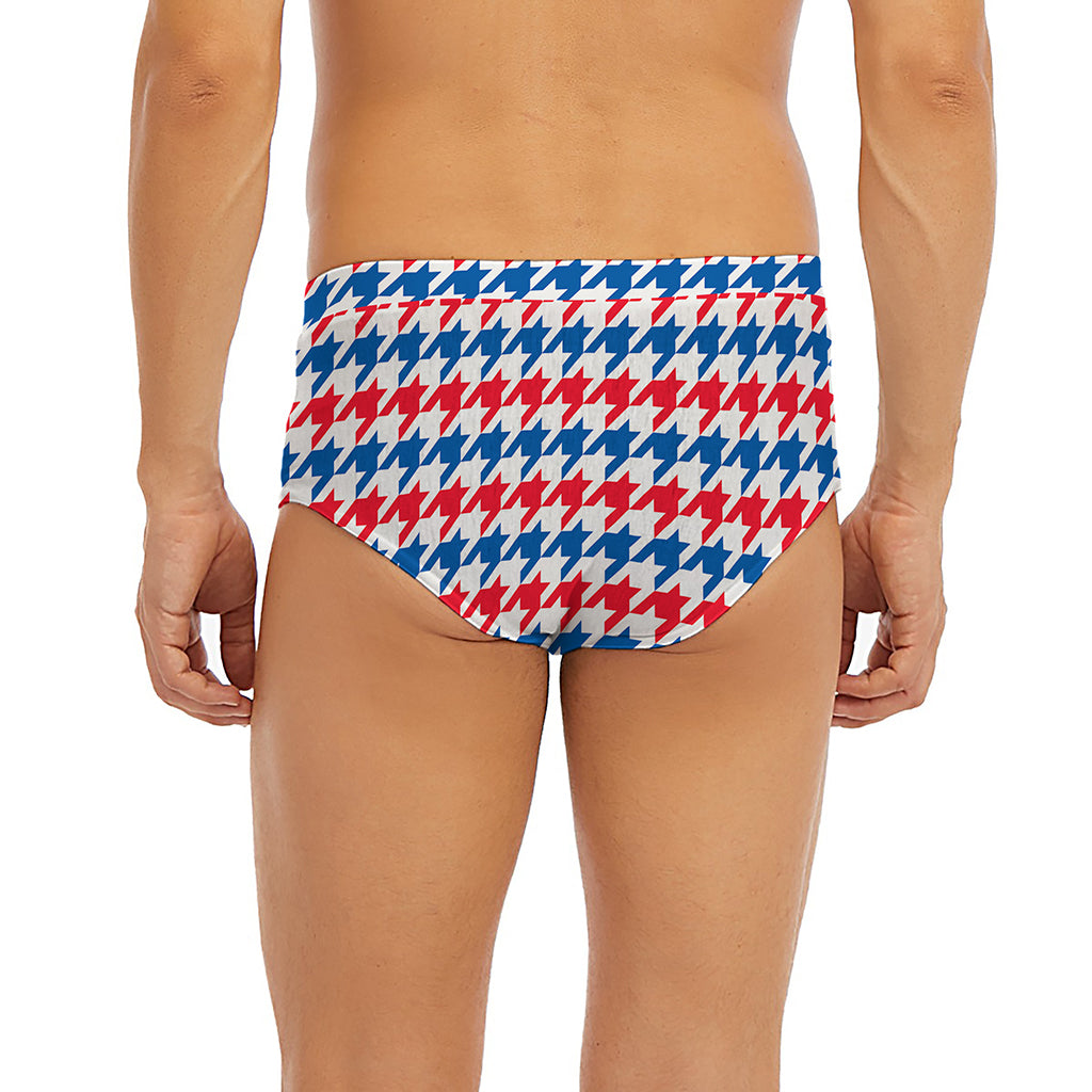 Red Blue And White Houndstooth Print Men's Briefs