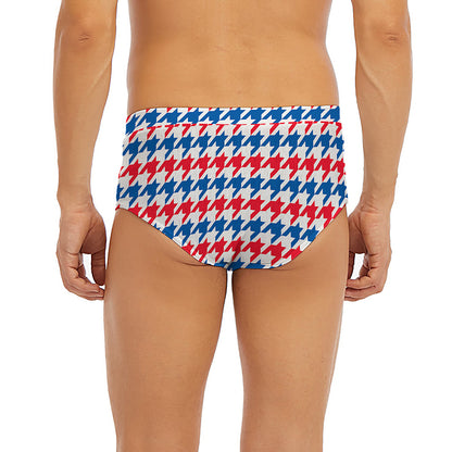 Red Blue And White Houndstooth Print Men's Briefs