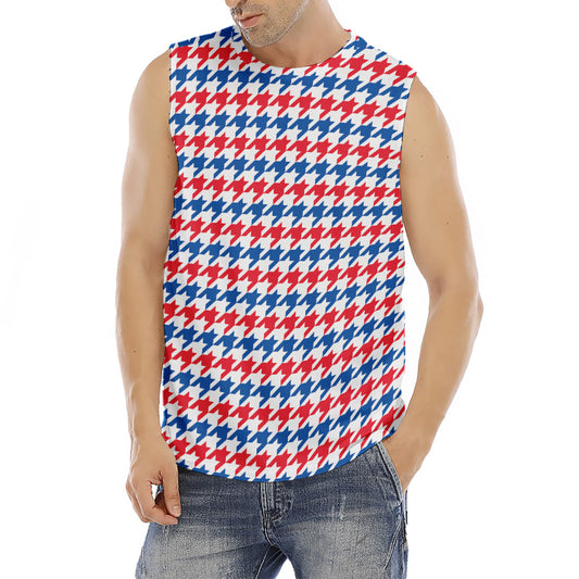 Red Blue And White Houndstooth Print Men's Fitness Tank Top