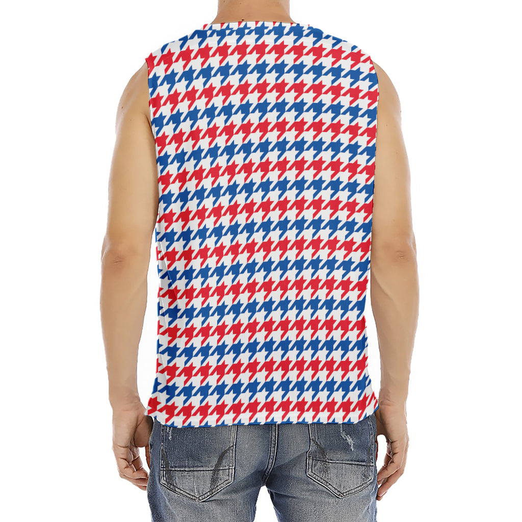 Red Blue And White Houndstooth Print Men's Fitness Tank Top