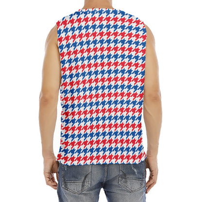 Red Blue And White Houndstooth Print Men's Fitness Tank Top