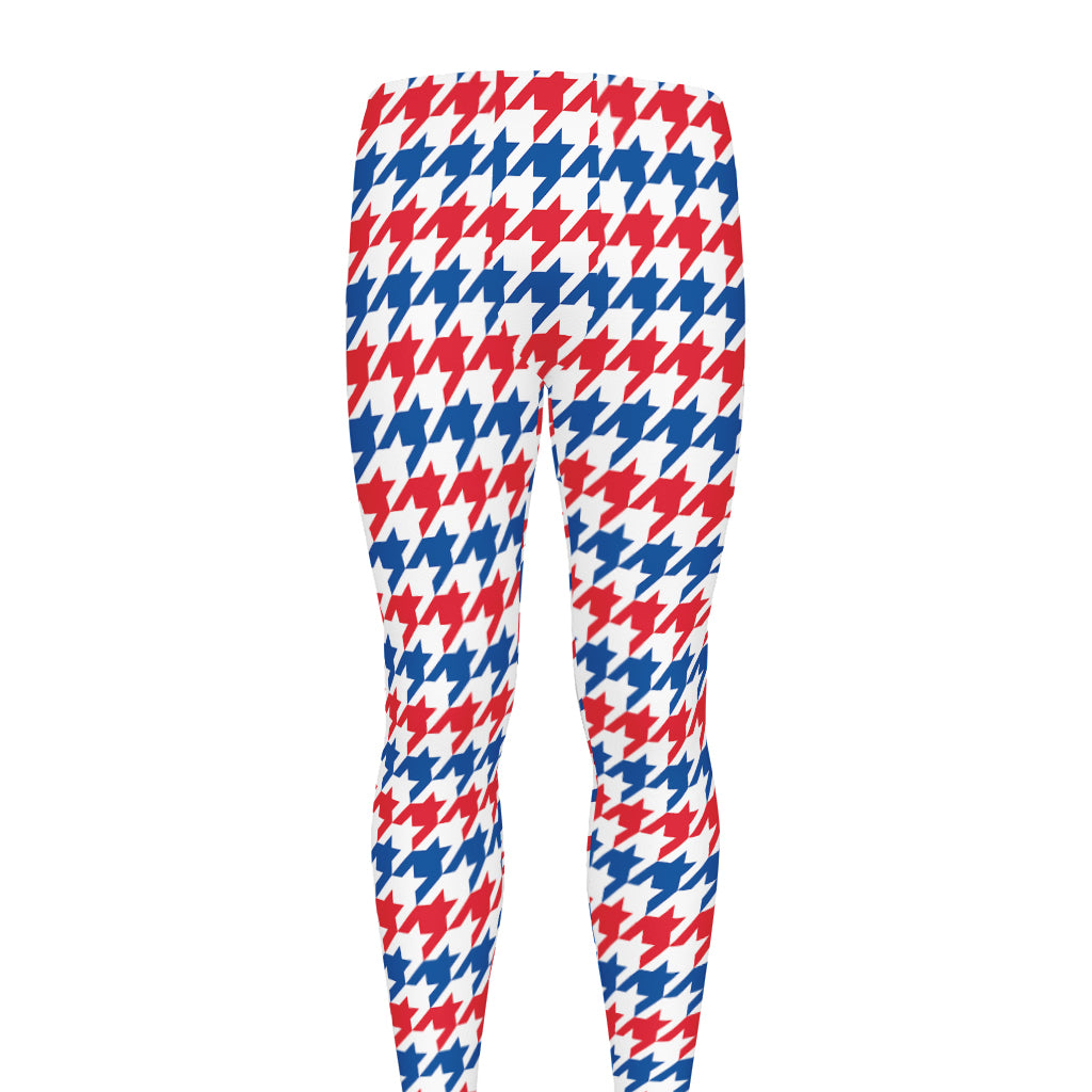 Red Blue And White Houndstooth Print Men's leggings
