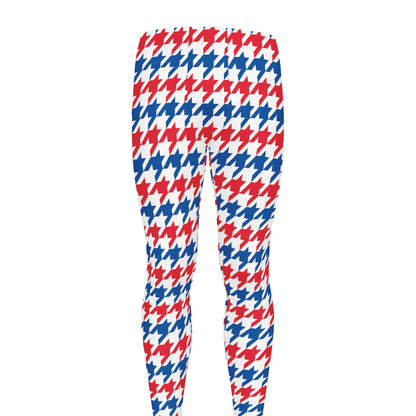 Red Blue And White Houndstooth Print Men's leggings