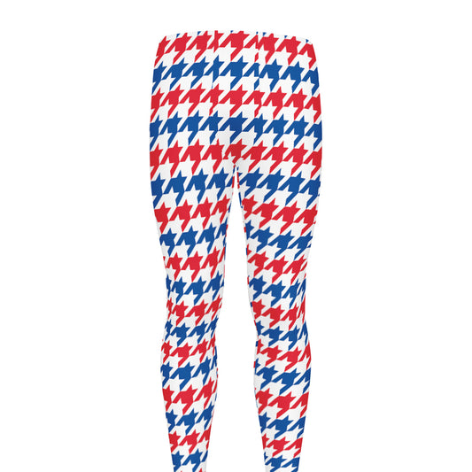 Red Blue And White Houndstooth Print Men's leggings