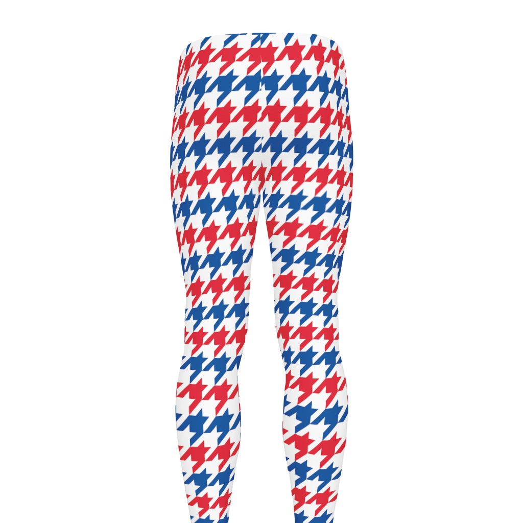 Red Blue And White Houndstooth Print Men's leggings