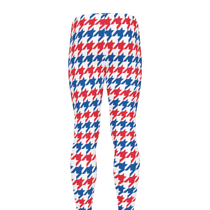 Red Blue And White Houndstooth Print Men's leggings